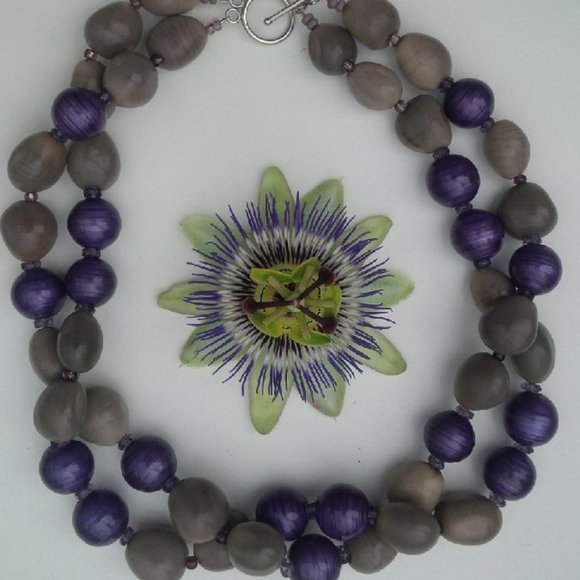NWOT Kukua Nut and Beaded Purple and Grey Necklace - Picture 3 of 6